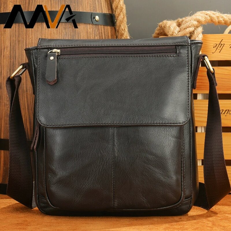 MVA حقيبة كتف كلاسيكية للرجال من الجلد حقيبة كروس صغيرة غير رسمية حقيبة كتف جلدية للسفر للمدرسة للآي باد 9.7 بوصة Bolsas 819
