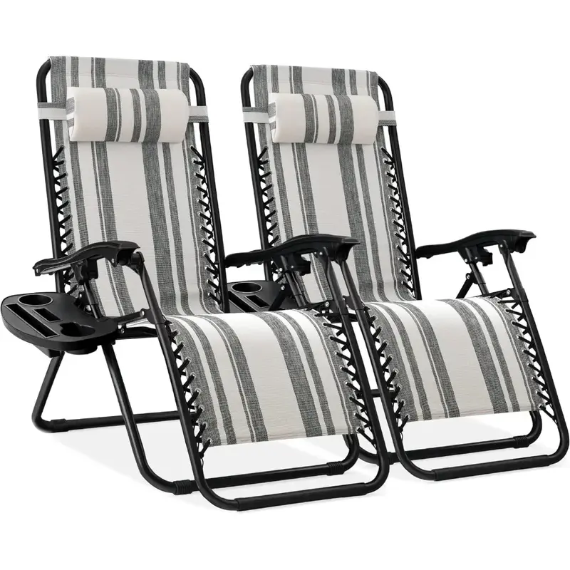 كرسي صالة شبكي من الصلب قابل للتعديل ، كراسي بلا جاذبية ، وسائد وصوانٍ حامل أكواب ، كرسي حديقة خارجي ، مجموعة من 2
