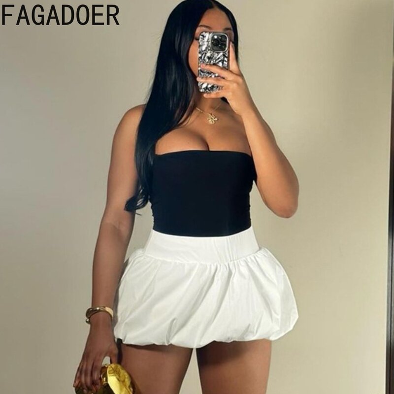 FAGADOER-بدون أكمام أنبوب مكشوف الظهر وتنورات صغيرة منفوخة للنساء ، مكشوفة الأكتاف ، أزياء الشارع الشهير ، Y2K ، مجموعات من قطعتين ، ملابس نسائية