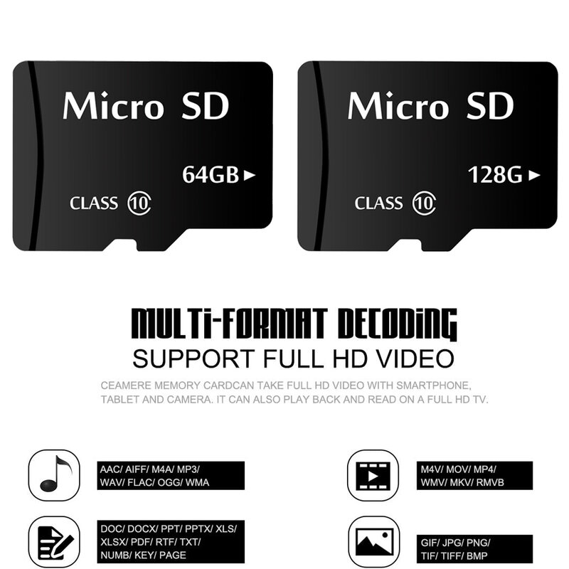 بطاقة مايكرو SD للهاتف والكمبيوتر اللوحي ، بطاقات الذاكرة ، U3 ، 128GB ، 64GB ، 32GB ، V30 ، C10 ، 16GB ، 8GB ، 4GB ، 2GB ، 1GB, 512MB, 256MB, 128MB, A1