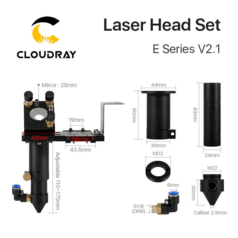 Cloudray E سلسلة: CO2 الليزر سماعات رأس 1 قطعة عدسة التركيز 3 قطعة Si / Mo المرايا ل ماكينة قطع وحفر أجزاء