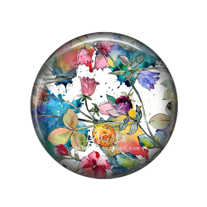 ألوان مائية للربيع ، زهور جميلة ، صورة مستديرة ، كابوشون زجاجي ، ظهر مسطح ، صنع النتائج ، 12: 18: 50: 20: 50