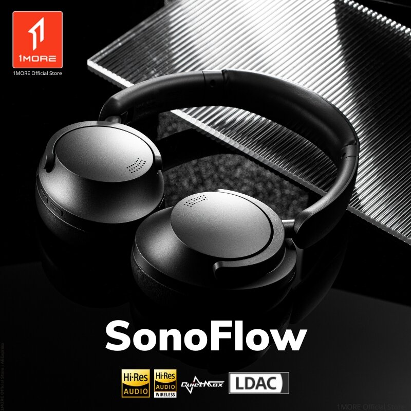 1MORE Sonoflow HC905  سماعات رأس لاسلكية لإلغاء الضوضاء النشطة بتقنية البلوتوث ، Hi-Res LDAC 12 EQ ، بطارية 70H ، توصيل 2 جهاز ، 5 ميكروفون