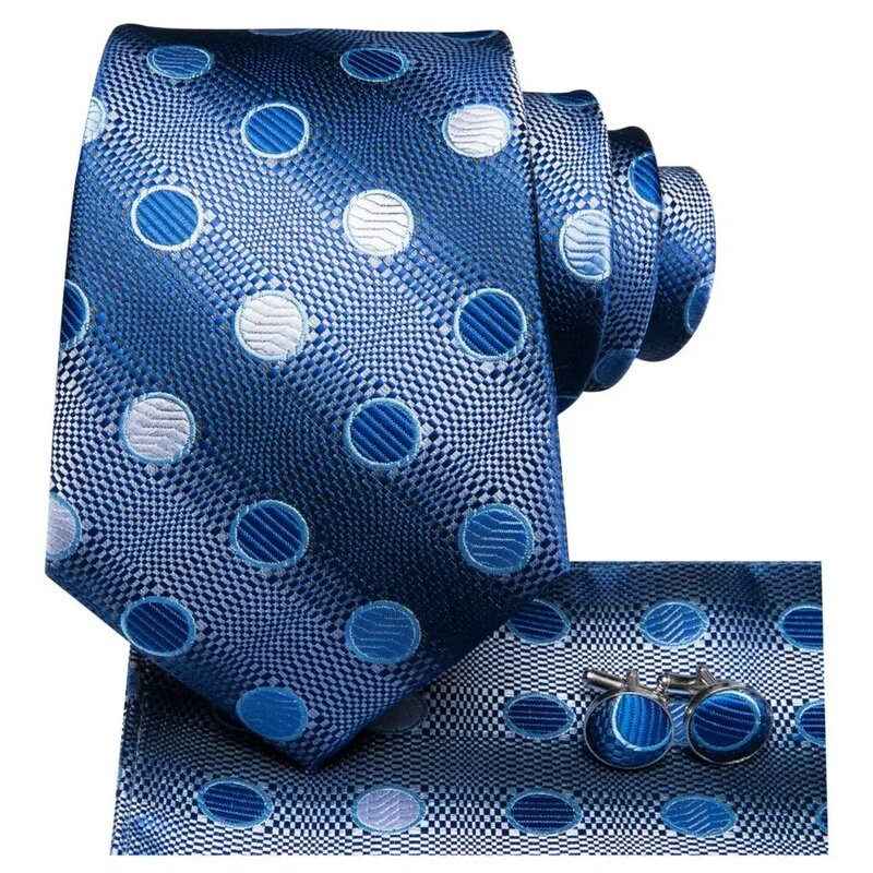 الأزرق الملكي دوت 2023 جديد أنيق الرجال التعادل السادة العلامة التجارية الفاخرة ربطة العنق للرجال الأعمال Handky أزرار أكمام مرحبا التعادل مصمم