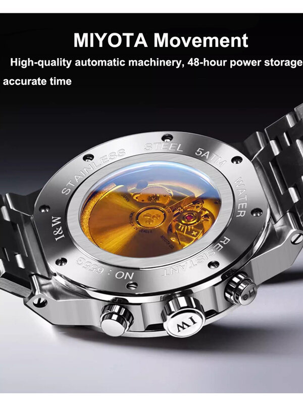 ساعة ميكانيكية أوتوماتيكية للرجال ، حزام من الفولاذ المقاوم للصدأ ، مقاومة للماء ، موضة ، ميوتا