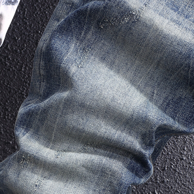 مصمم أزياء الرجال الجينز عالية الجودة ريترو الأزرق مطاطا سليم صالح ممزق جينز الرجال النمط الإيطالي Vintage الدينيم السراويل Hombre