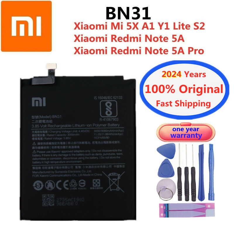 بطارية أصلية لهاتف Xiaomi Redmi ، Note 5A ، Note 5A Pro ، Mi 5X ، A1 ، Y1 Lite ، بطارية هاتف ، BN31 ، ah ،