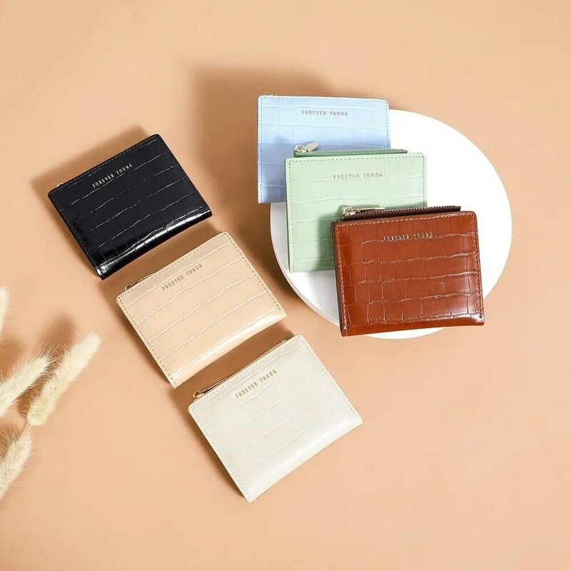 محافظ عملات معدنية من الجلد الصناعي للنساء ، محفظة قصيرة بلون سادة ، سحاب ، حقيبة بطاقات ، قابلة للطي ، جديدة