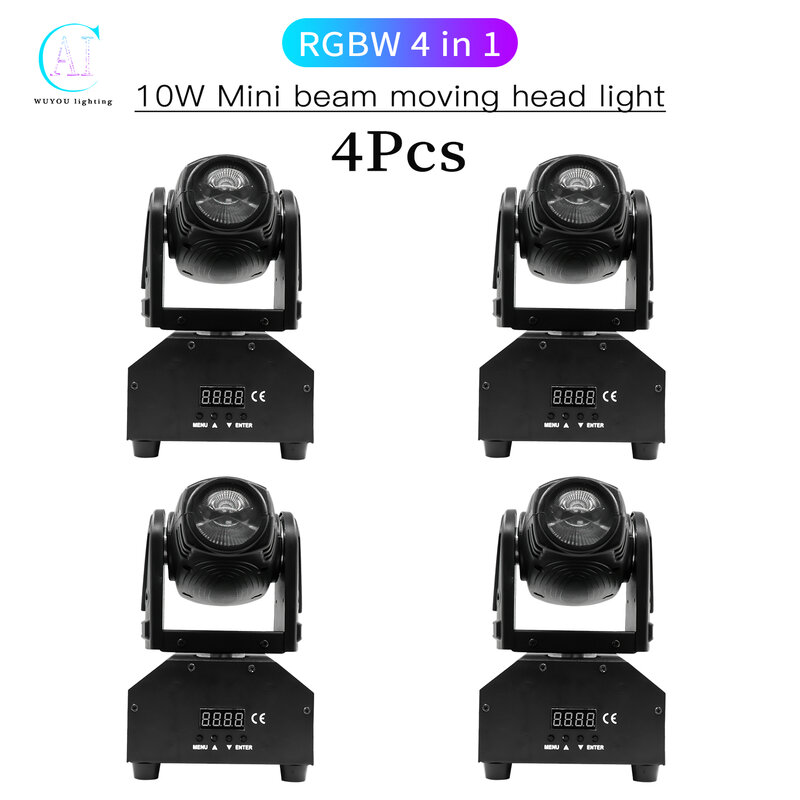 4 قطعة/السلع مصباح LED صغير 10 واط شعاع تتحرك رئيس ضوء RGBW 4 في 1 ضوء المرحلة DMX512 التحكم DJ ديسكو حفلة الرقص الطابق الإضاءة