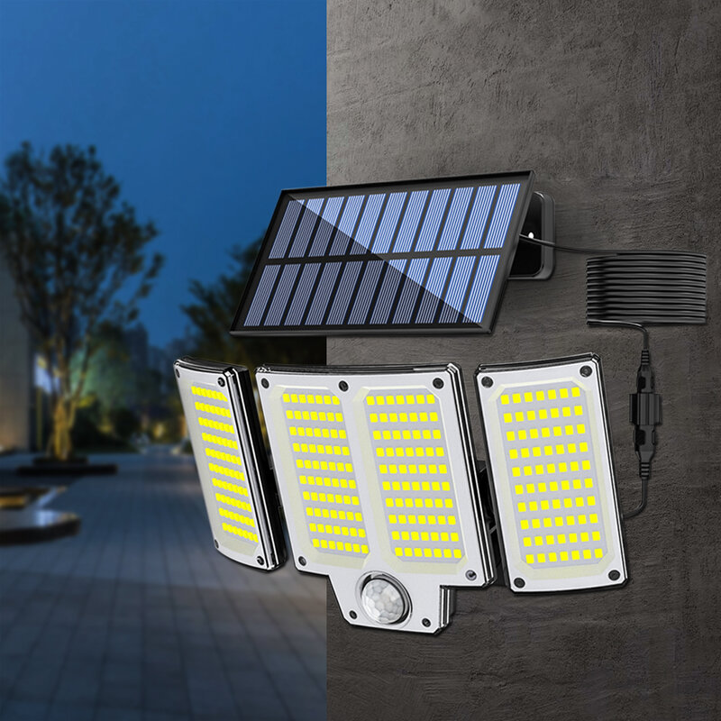مصباح خارجي يعمل بالطاقة الشمسية ، بكابل 16.4 قدم ، جهاز تحكم عن بعد ، مستشعر حركة ، مصابيح غامرة ، 3 أوضاع