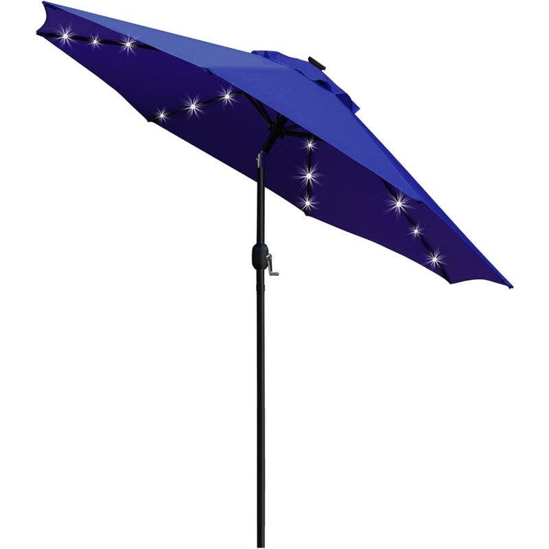 مظلة فناء بإضاءة ليد تعمل بالطاقة الشمسية ، 8 أضلاع ، تعديل الميل ، نظام رفع كرنك ، مظلات ظل أزرق داكن ، 9 إنش