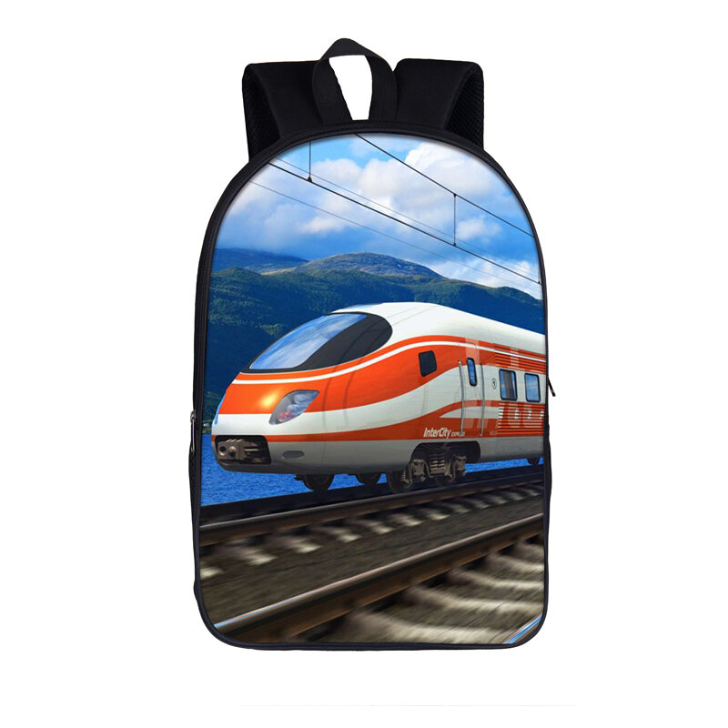 حقيبة ظهر مطبوعة على شكل قطار بالسكك الحديدية عالية السرعة للأولاد والبنات والأطفال حقائب مدرسية حقيبة ظهر للنساء والرجال حقيبة ظهر غير رسمية