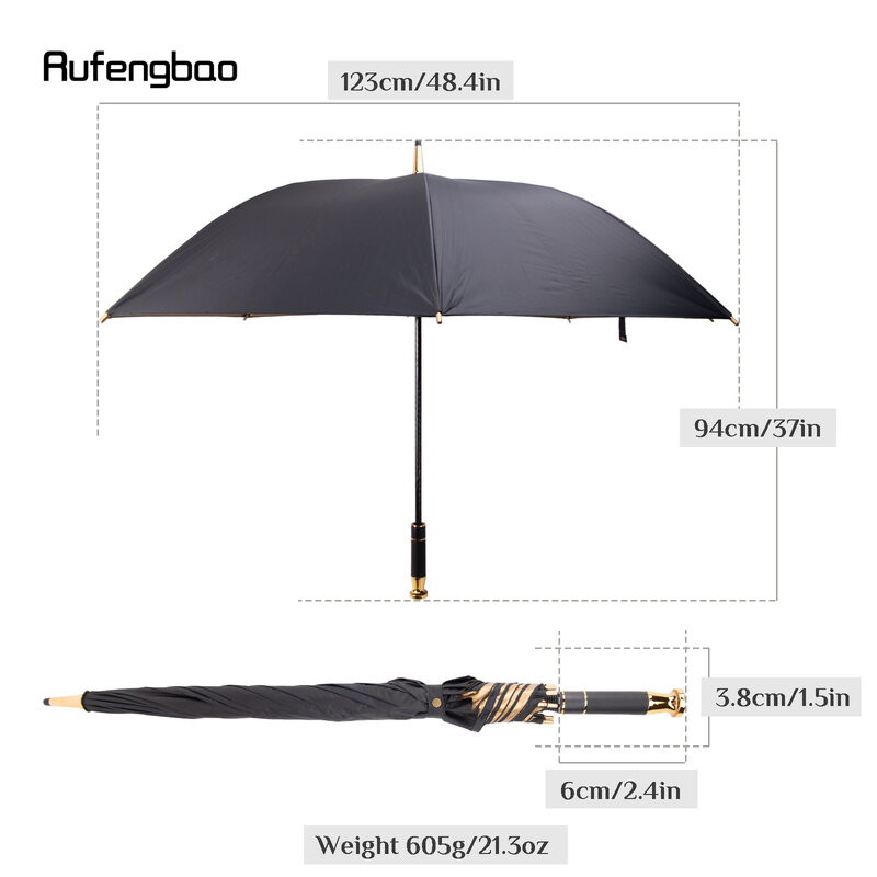 مظلة أوتوماتيكية مقاومة للرياح ، مظلة مكبرة ، 8 عظام ، مقبض طويل ، أسود وذهبي ، أيام مشمسة وممطرة على حد سواء ، 96