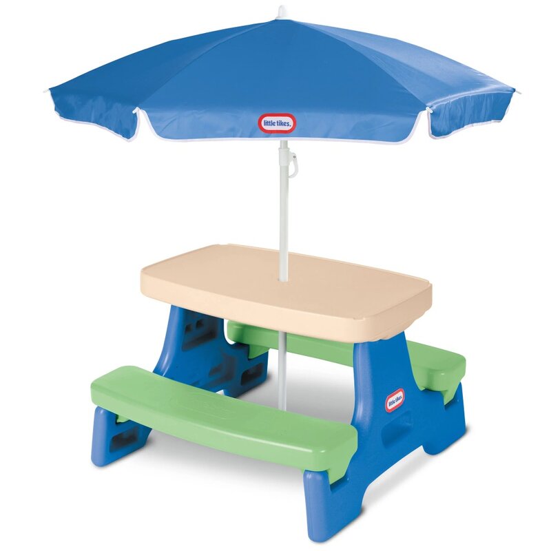 طاولة نزهة مع مظلة ، للأطفال ، أزرق وأخضر