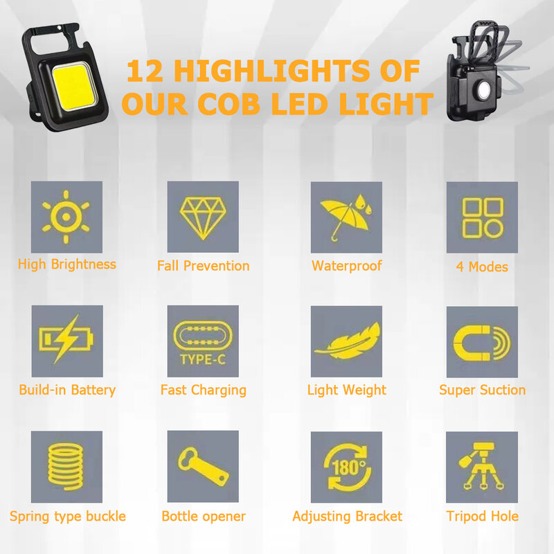 مصباح يدوي LED قابل لإعادة الشحن USB مقاوم للماء ، مصباح تخييم محمول ، مصباح طوارئ خارجي ، حامل قابل للتعديل ، مصباح صيد ، قطعة خبز