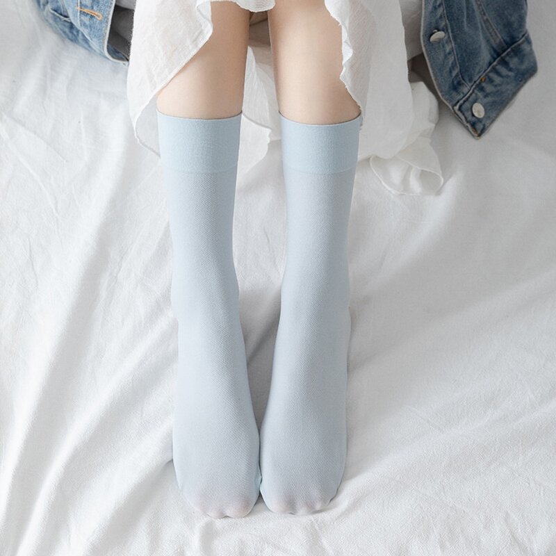 جوارب لوليتا رفيعة للنساء ، جوارب الساق أحادية اللون ، جوارب قطنية مرنة ، طراز ياباني وكوري ، عصرية ومريحة ، صيف