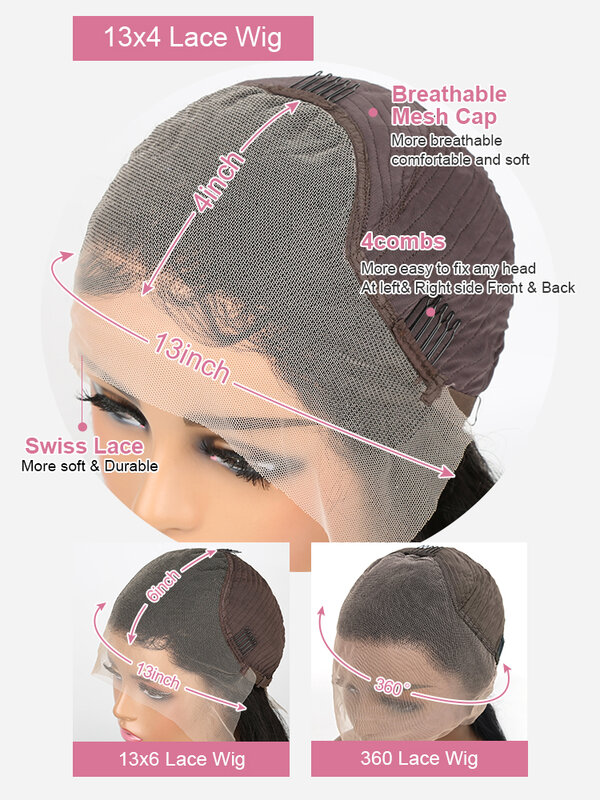 باروكة أمامية من الدانتيل المستقيم للنساء ، شعر بشري برازيلي ، باروكات كاملة 360 ، باروكة أمامية عالية الوضوح 13x6 ، منزوعة مسبقًا ، 40 بوصة ، 13x4