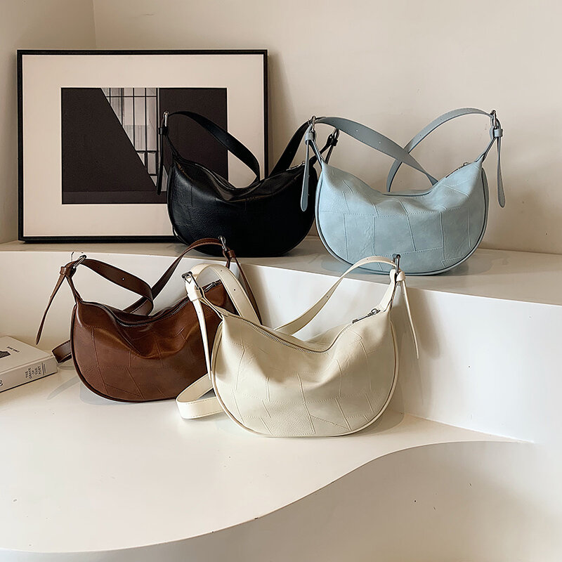 حقيبة كتف من الجلد الصناعي للنساء ، نقش حجر صغير ، لون واحد ، حقائب يد كروس بودي ، مصمم لطيف ، Y2K ، موضة كورية ،