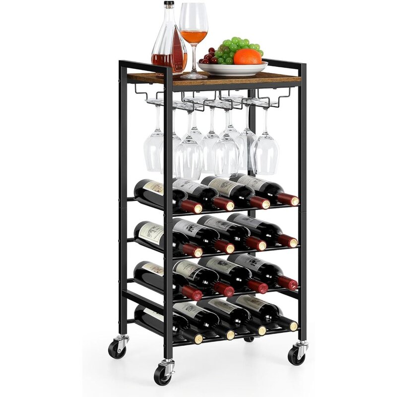 رف نبيذ قائم من OYEAL للمطبخ ، لف 16 زجاجة ، حامل زجاجة ، خزانة خمور ، عربة بار مع 9 حوامل زجاجية