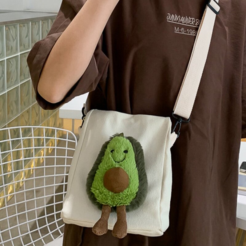 حقيبة قماشية متقاطعة مع الجسم من الأفوكادو ، حقيبة كتف صغيرة للسفر للطلاب ، محفظة عملات معدنية ، لطيفة