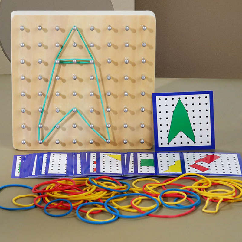Geoboard مع أقلام ماركر للأطفال ، لوحة ألغاز هندسية ، لعبة تعليمية رياضية ، خشب