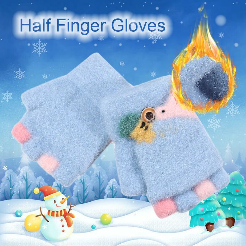 الأطفال الخريف والشتاء سميكة الدافئة الكرتون الحيوان صدفي لينة نصف اصبع غطاء قفازات دافئة للأطفال
