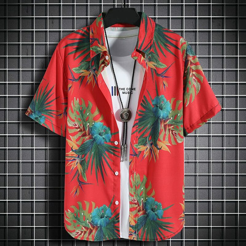 طقم قميص وسراويل قصيرة الأكمام للشاطئ من هاواي للرجال ، ملابس رجالية فضفاضة مناسبة ، طباعة أزهار ، ملابس غير رسمية ، موضة