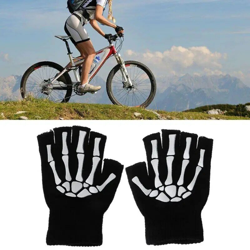652D نصف الاصبع الهيكل العظمي الدراجات قفازات ركوب الدراجة الرياضية حفظ هدية دافئة