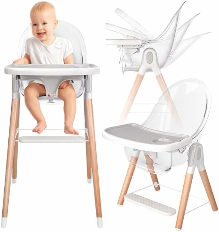 كرسي مرتفع حديث آمن وصغير للأطفال ، سهل التنظيف ، صينية قابلة للإزالة ، سهل التجميع ، 6 خيارات ، 3 مقاعد ، ارتفاعان