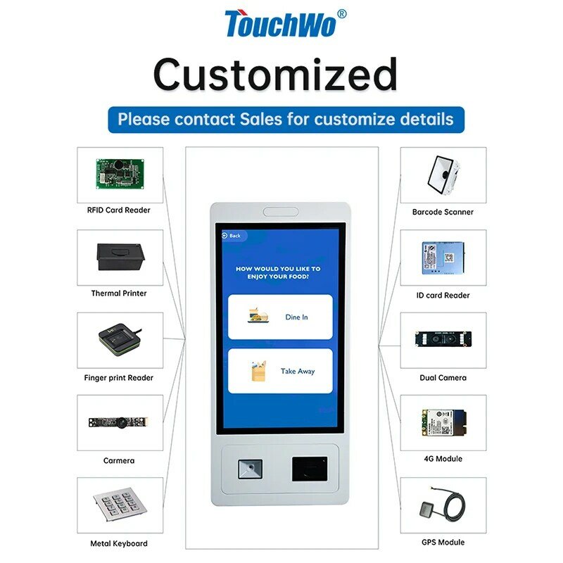 TouchWo 27 32 بوصة ويندوز/نظام أندرويد بالسعة شاشة تعمل باللمس الكل في واحد الكمبيوتر الخدمة الذاتية تذكرة/الدفع/الطلب كشك