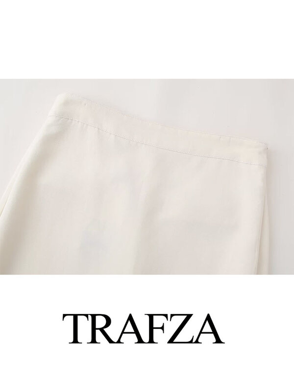TRAFZA-تنورة نسائية طويلة بخصر عالٍ مع سحاب خلفي بفتحة ، أحادية اللون ، ديكور جيب ، نحيف ، أنيق ، أزياء أنيقة ، أنثى ، صيف
