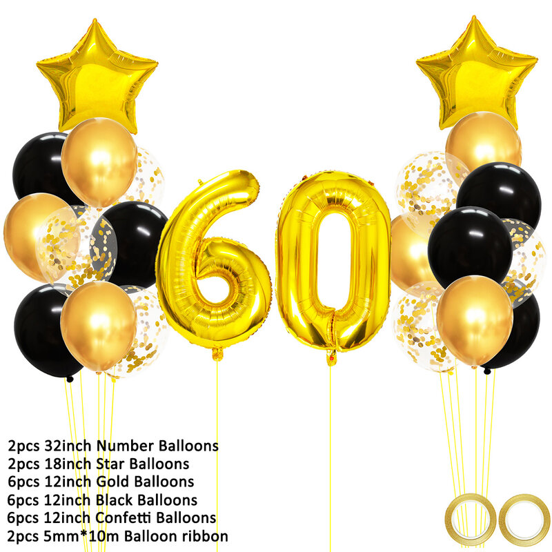 عدد 60 بالونات من رقائق الذهب الوردي 60th زينة حفلة عيد ميلاد سعيد الكبار 60 سنة رجل امرأة لوازم ستين الذكرى السنوية