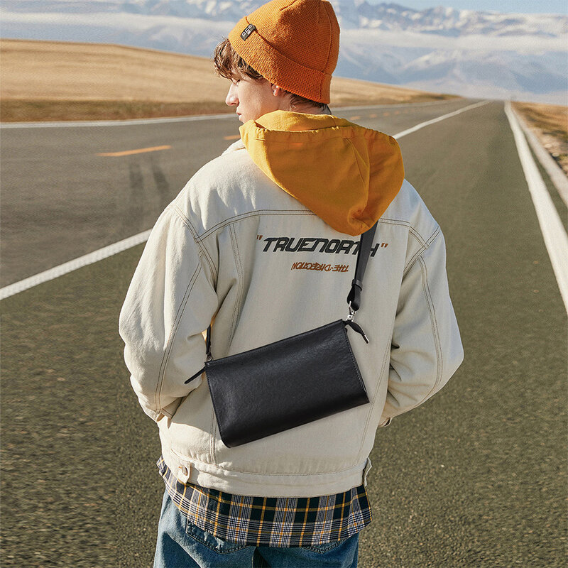 حقيبة مخلب جلد طبيعي للرجال ، حزام الكتف ، وظائف متعددة