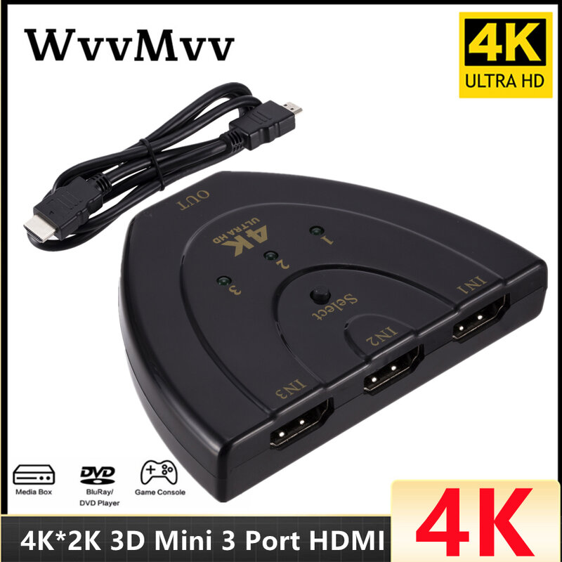 4K * 2K Mini 3 Port HDMI-متوافق مع 1.4 التبديل HD 4K الجلاد HD الخائن 1080P 3 في 1 خارج محول فيديو ل DVD HDTV Xbox PS3 PS4