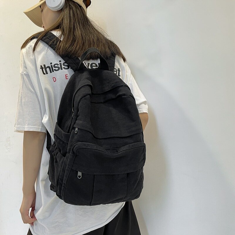 حقيبة مدرسية قديمة أحادية اللون للرجال والنساء ، حقيبة ظهر بلون واحد ، قماش هراجاكس مغسول ، حقائب ظهر بسيطة