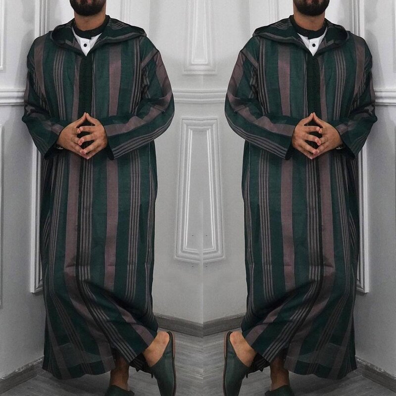 جبة قفطان بأكمام طويلة للرجال ، ملابس دبي ، خليط إسلامي ، ملابس سعودية مخططة