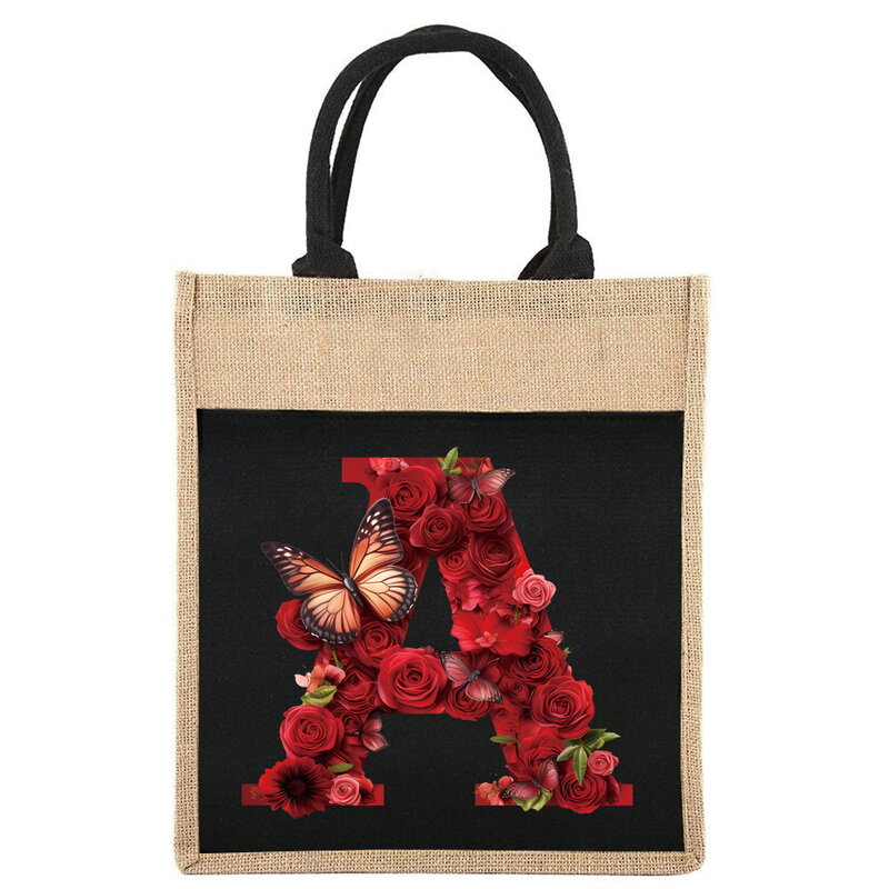 حقيبة كتان بسيطة للنساء ، حقائب تسوق ، السفر الخارجي ، سلسلة نمط الورد الأحمر بيئيًا ، تخزين المنتجات ، عصرية