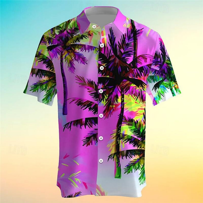 قميص هاواي كاجوال للرجال ، قميص بأكمام قصيرة ، ملابس جيدة التهوية ، طباعة شجرة جوز الهند ، الصيف
