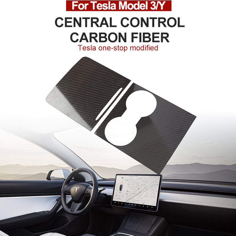 غطاء وحدة التحكم المركزية لـ Tesla موديل 3 Y غطاء لوحة التحكم المركزية بمسند الذراع ملحقات السيارة الداخلية من ألياف الكربون الحقيقية 2021-2023