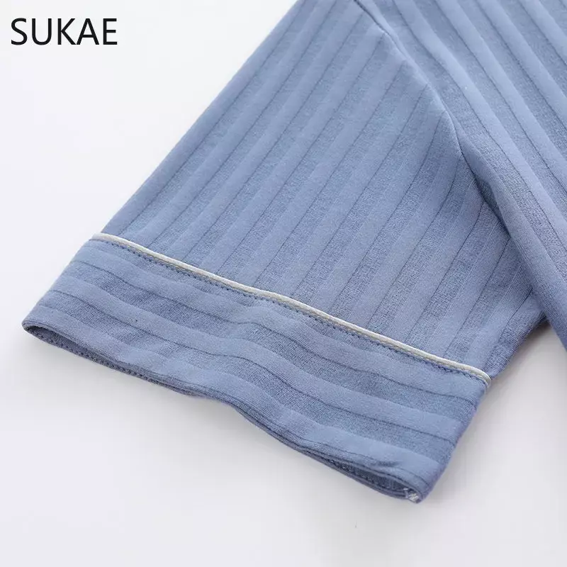 SUKAE-طقم بيجامات من القطن الصناعي المحبوك للرجال ، ملابس مريحة للاستلقاء ، ملابس نوم غير رسمية ، سروال قصير برقبة دائرية ، صيف ، جديد