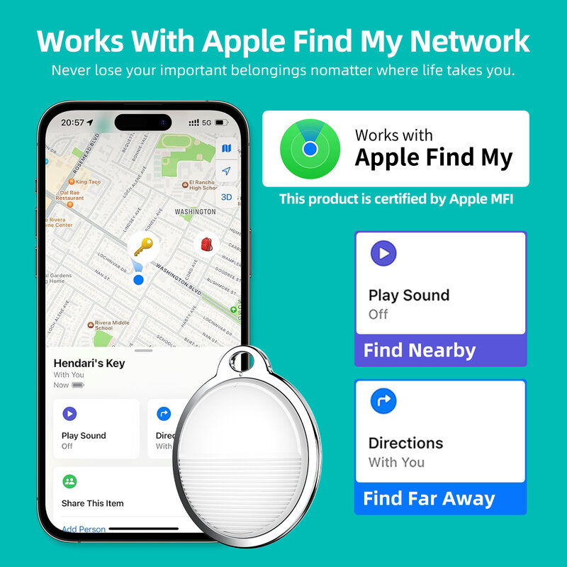 جهاز تعقب CPVAN-Mini بنظام تحديد المواقع لنظام Apple iOS ، ابحث عن تطبيقي ، مكتشف الطفل ، حيوان أليف ، دراجة ، حقيبة ، جهاز تعقب الخسارة ، بلوتوث ذكي