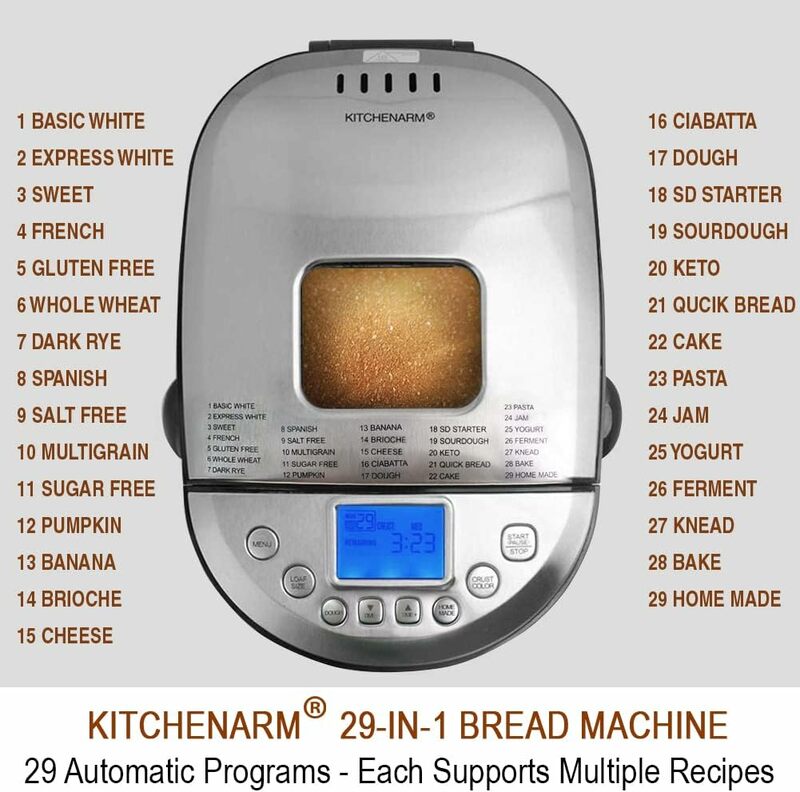آلة الخبز مع إعداد مجاني منزلي الصنع ، إعداد 29 في 1 ، 2 رطل ، 1.5 رطل ، 1 رطل