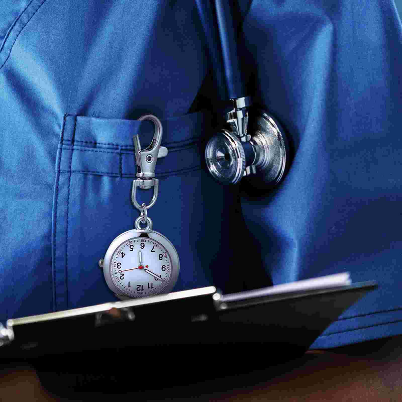 ساعة جيب محمولة من الفولاذ المقاوم للصدأ للممرضات ، دلاية مستديرة مع مشبك معلق ، ساعات صغيرة بمشبك للأطباء ، 2 روض