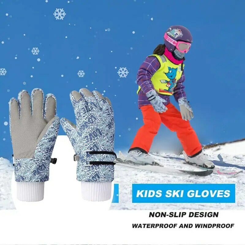 قفازات رياضية مبطنة للثلج للأطفال ، قفازات مضادة للرياح ، معدات شتوية دافئة مع بطانة من الصوف ، التزلج على الجليد والتزلج على بو