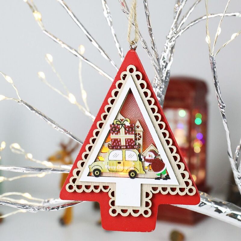 شنقا تصميم ثقب المعلقات الخشبية متوهجة عيد الميلاد ، الحرف مضيئة ، شجرة الخماسي