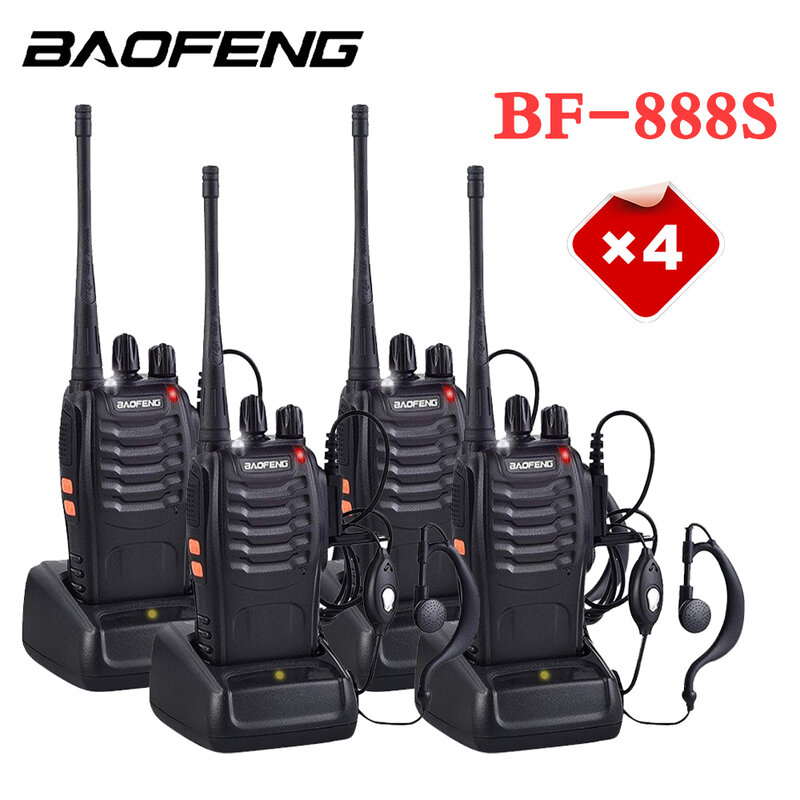 Baofeng-BF-888s محمول لاسلكي تخاطب ، USB جهاز الإرسال والاستقبال للصيد ، طويلة المدى ، UHF ، 400-470MHz ، 2-Way ، لحم الخنزير ، راديو ، 4 قطعة