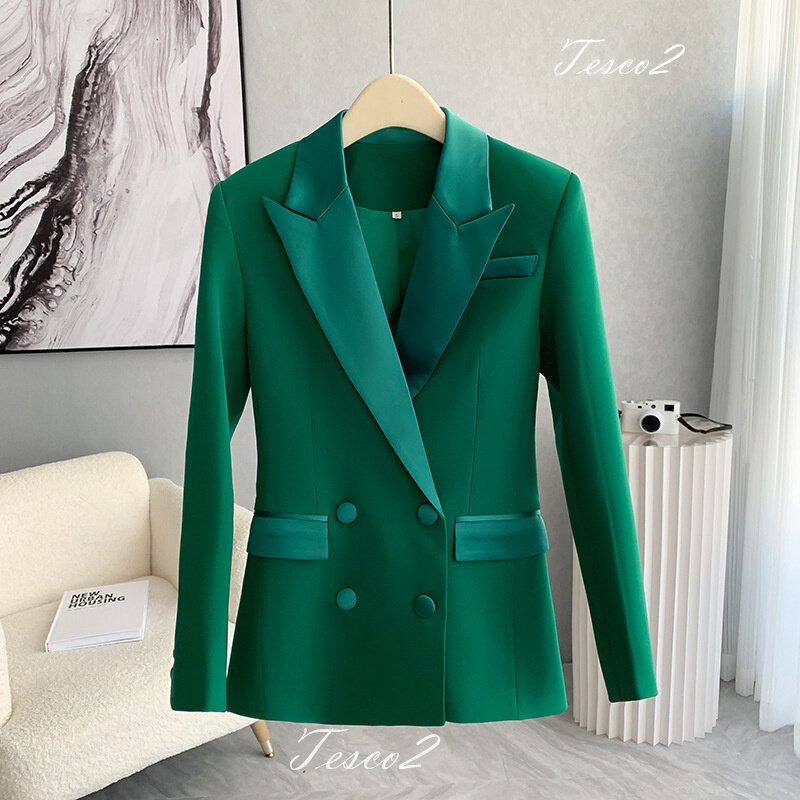 سترة تيسكو خضراء وبنطال مضيء للنساء ، بدلة بياقة مرقعة ، بنطلون ضيق ، كاجوال نسائي ، أزياء مكتبية ، 2: