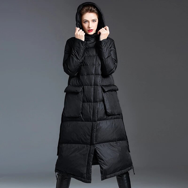 Hooded Women's Down Coats Jackets 2023 winter new style loose long over the knee 90% duck down jackets coat overcoats