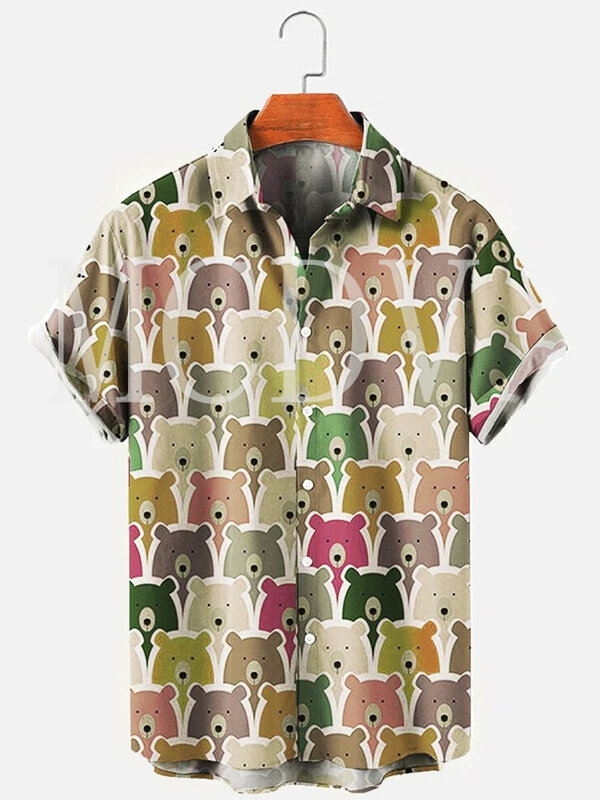 الدب الرجال القمصان ثلاثية الأبعاد في جميع أنحاء المطبوعة هاواي قميص الرجال للنساء عادية تنفس هاواي قصيرة الأكمام قميص