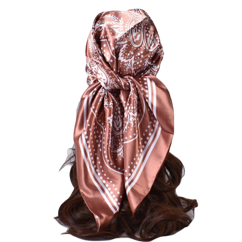 وشاح شعر للنساء يشبه الحرير مربع من الساتان ، غطاء رأس للنوم ، عمامة زهرة اليد ، شال ، 90-